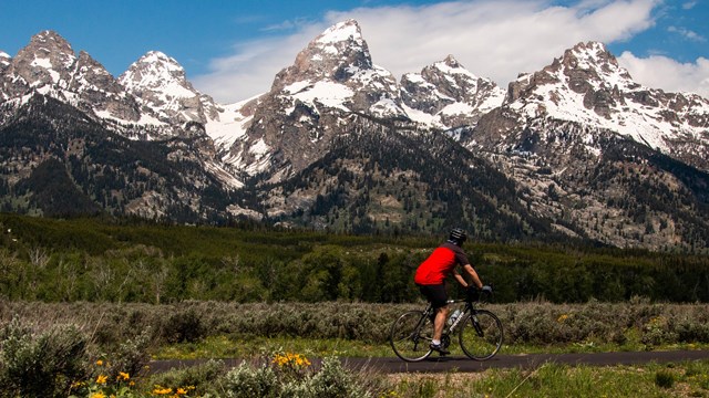 Visitor bikes on the Grand Teton Pathway