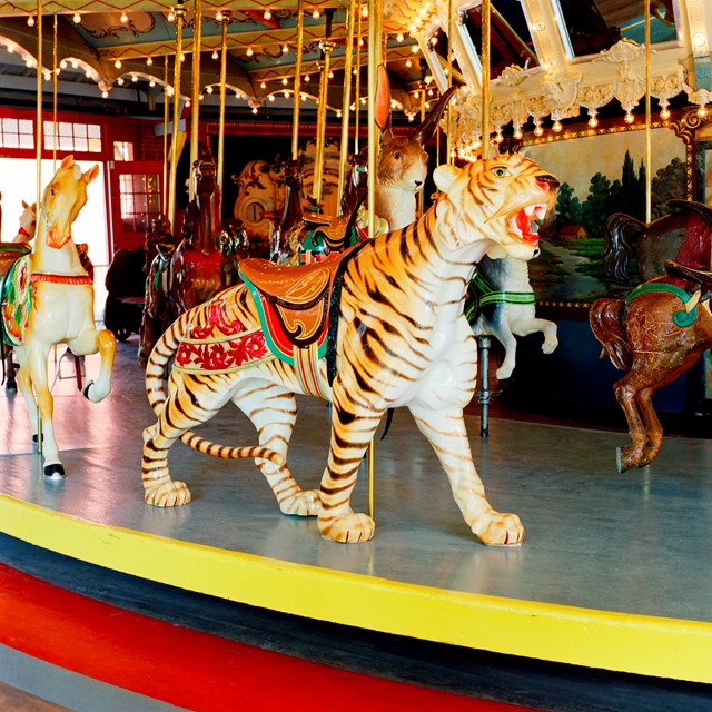 A tiger on a carousel. 