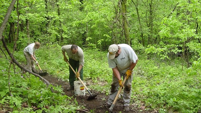 Volunteers work to construct new Trail in Devil's Lake State Park
