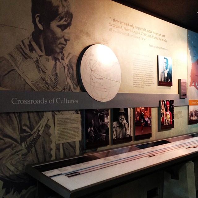 Exhibit with photos and title Crossroads of Culture