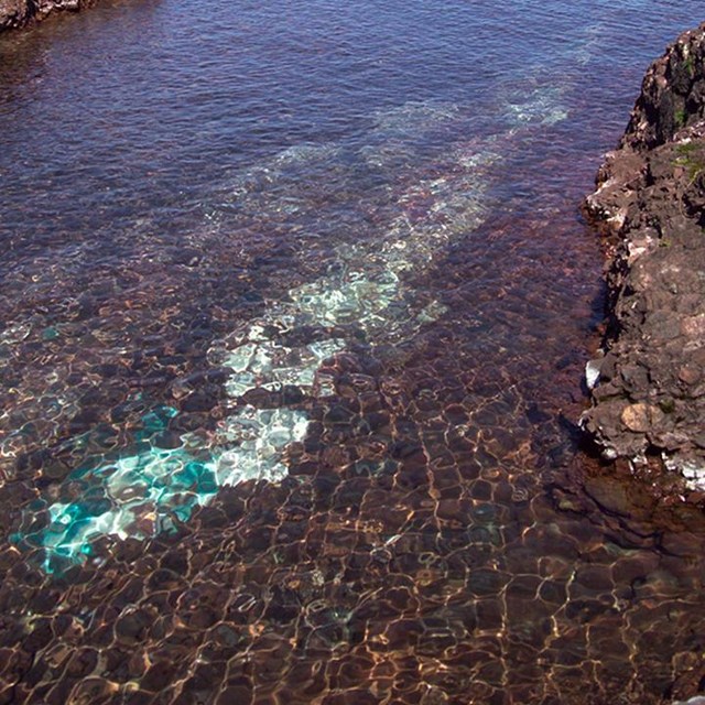 Copper veins running into Lake Superior