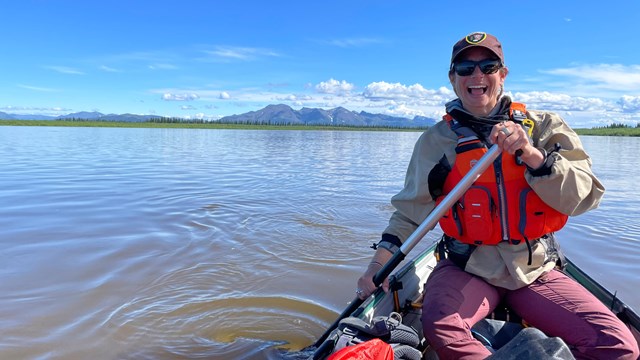 Ranger on kayak on the Kobuk River