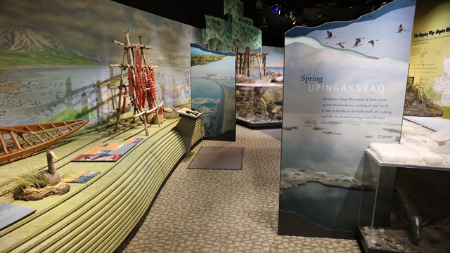 The inside of the visitor center showing interpretive curations