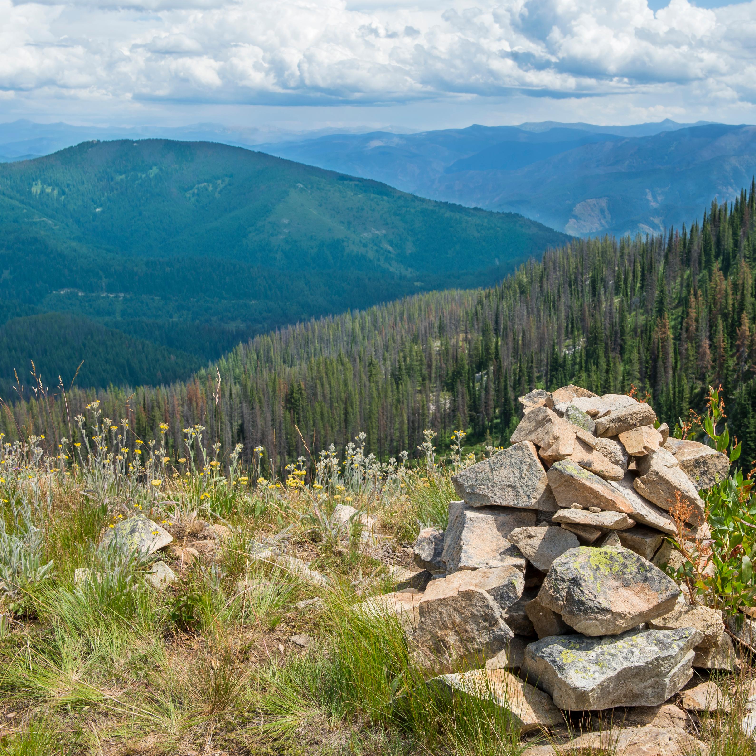 rock cairn on hilltop