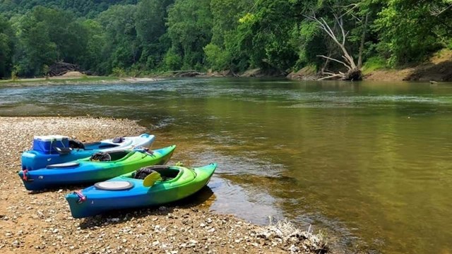 Three canoes await adventure on the Green River.