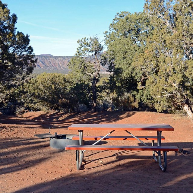 picnic table and fire grill at Natural Bridges campsite