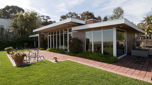 Modern, mostly glass, single story house