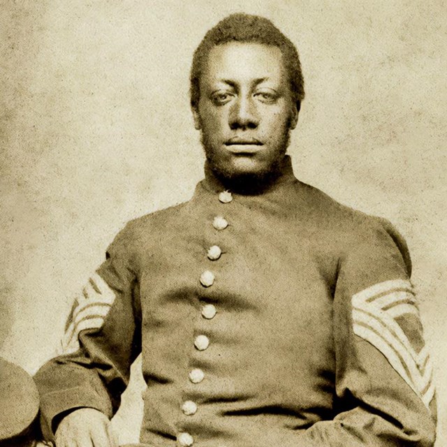 Edited portrait of Lewis Douglass in uniform 
