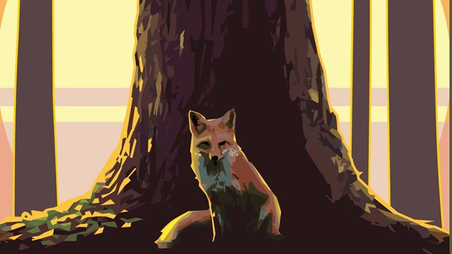 Graphic art of fox in forest