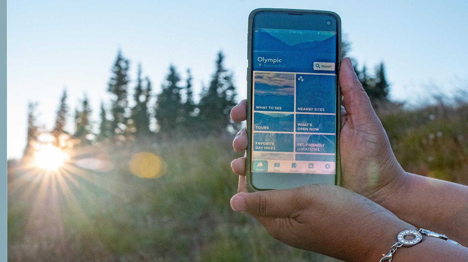 A hand holding a phone with the NPS app open.
