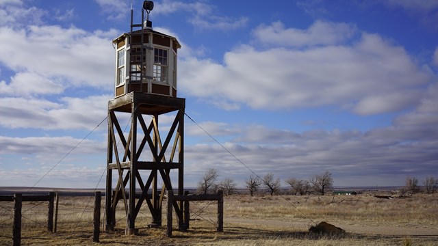 A World War II-era incarceration camp guard tower