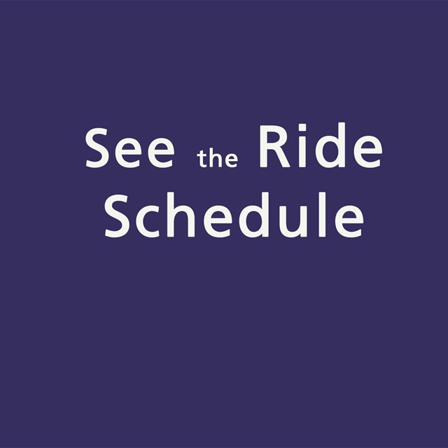 Blue background, white text, see the ride schedule.