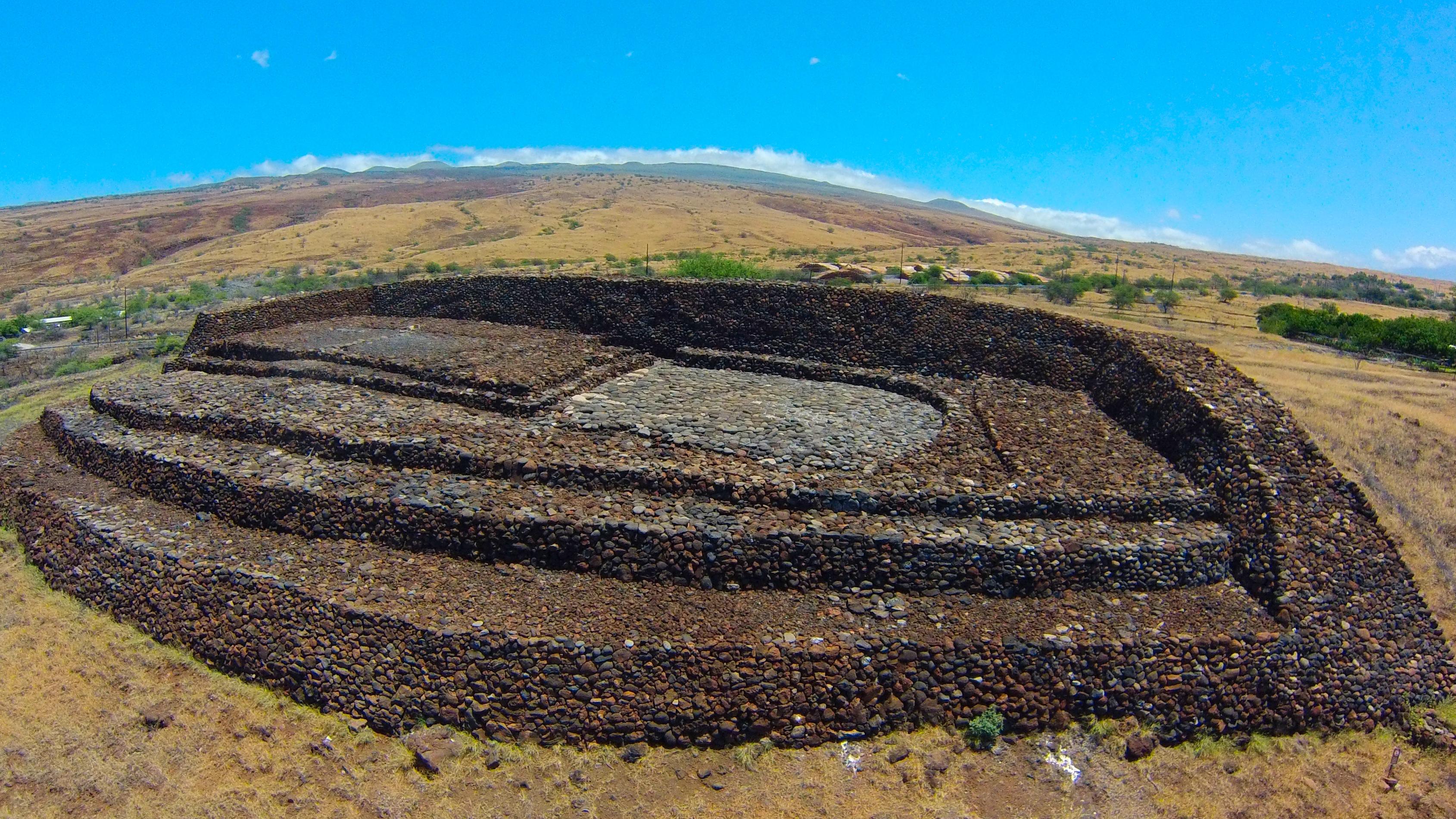 An aerial view of the heiau structure