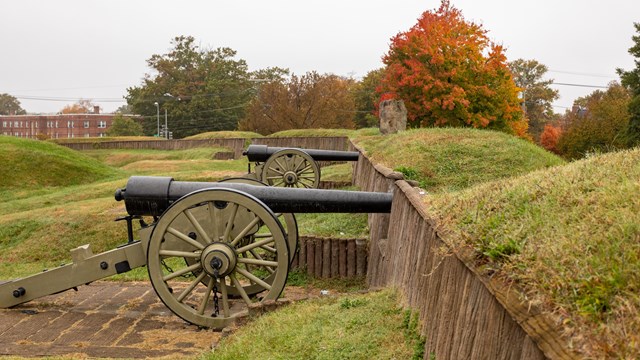 cannons along the fort in the fall