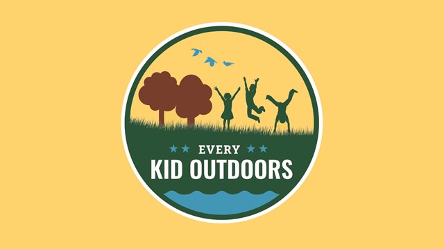 circle logo for Every Kid Outdoors program on a yellow background