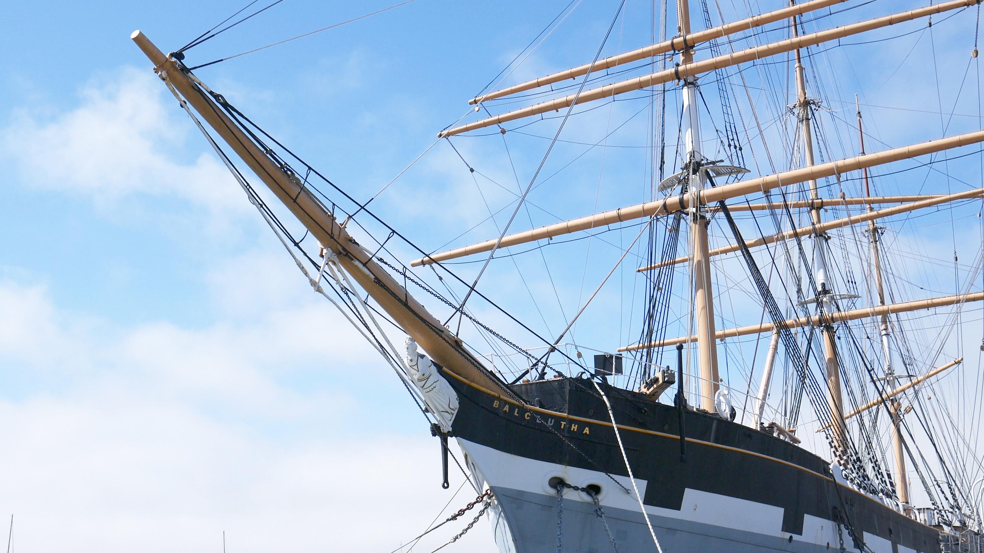 a close profile of the bow of the ship Balclutha
