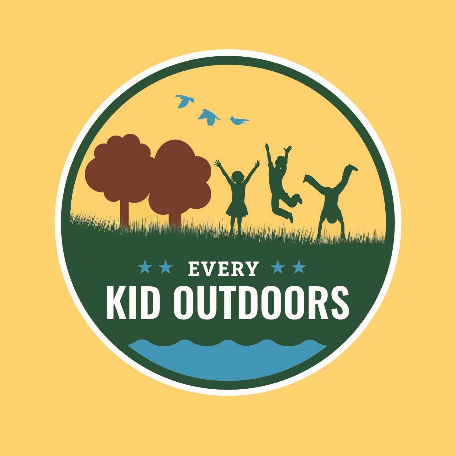 circle logo for Every Kid Outdoors program on a yellow background