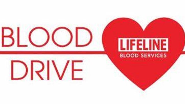 Red Lifeline logo of red heart and the words Blood Drive and Lifeline. 