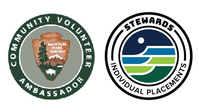Logos for NPS Community Volunteer Ambassadors and Stewards Individual Placements side by side