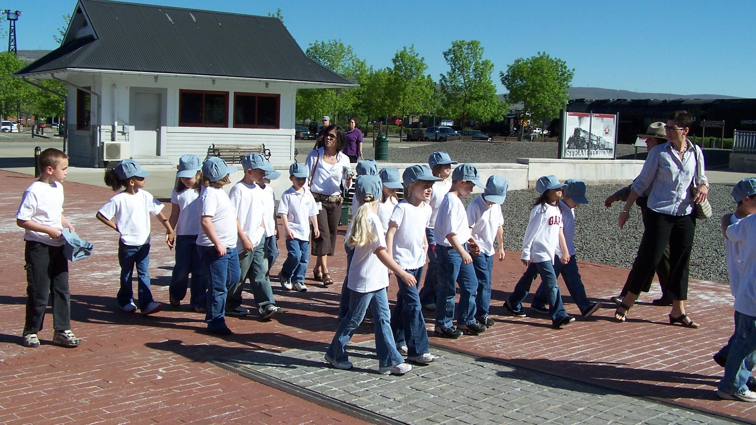 Students on a field trip heading into Steamtown NHS