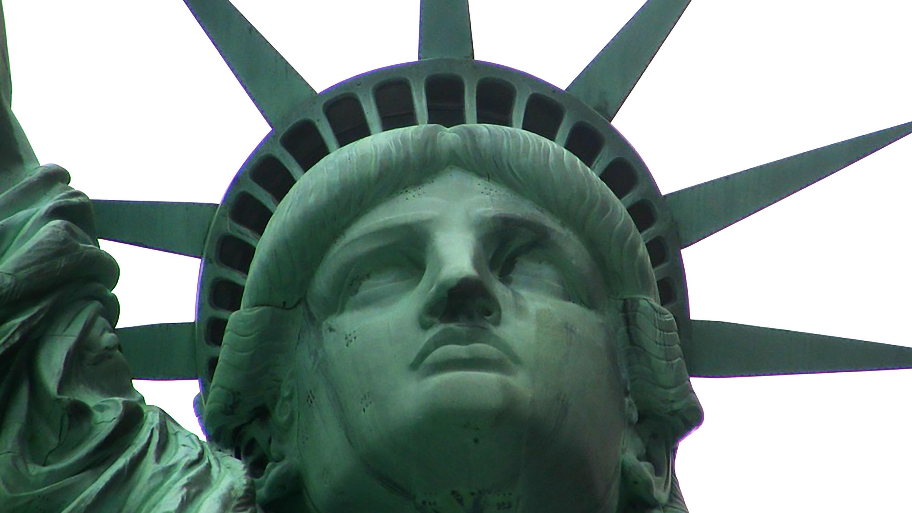 Statue of Liberty head photographed from below.