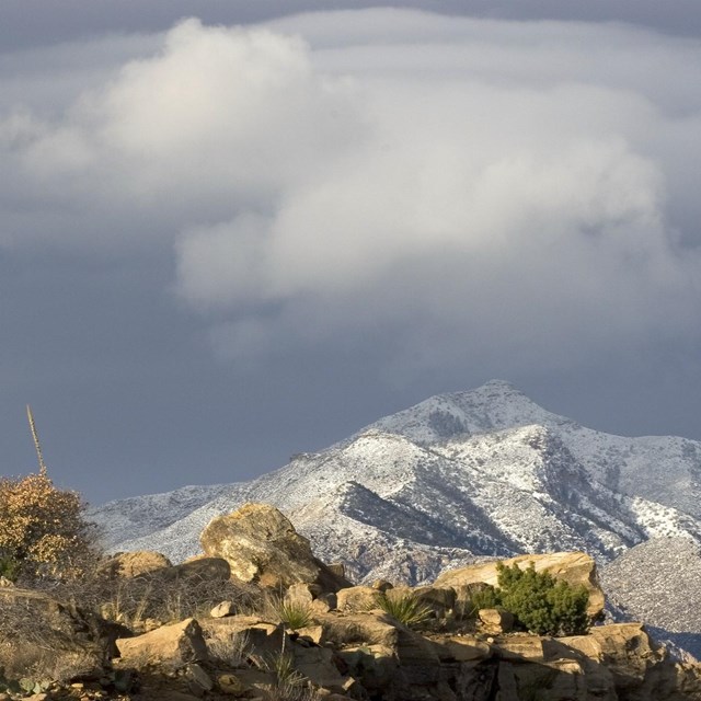 Clouds over snow-capped Guadalupe Peak