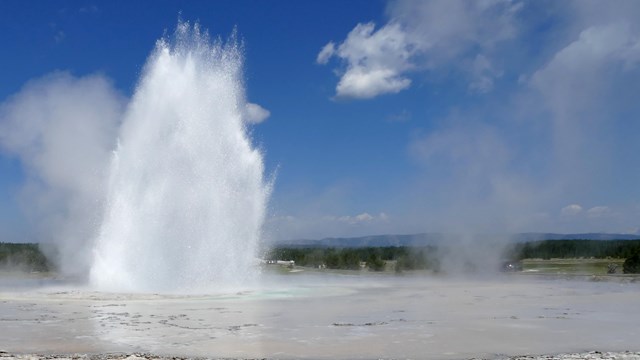 Great Fountain Geyser erupting water into the air.