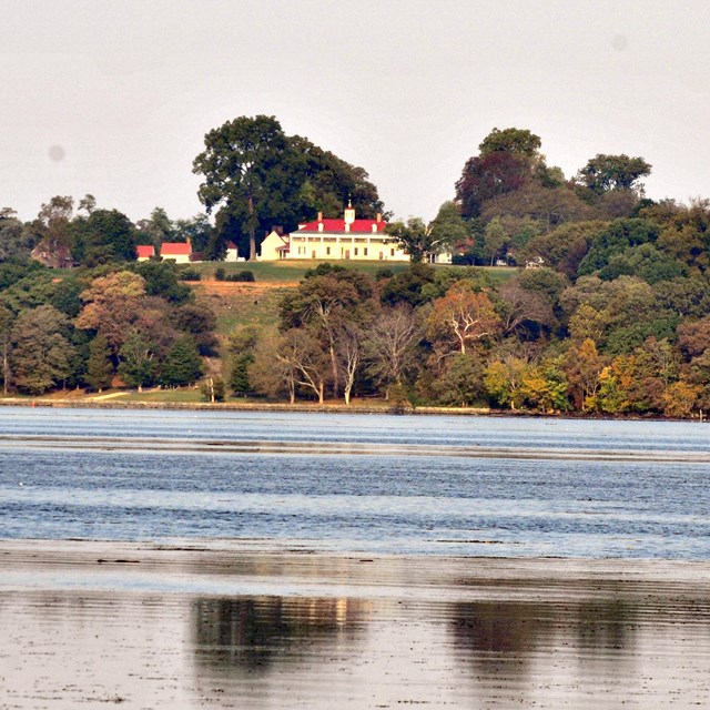 A view of Mount Vernon across the Potomac River.