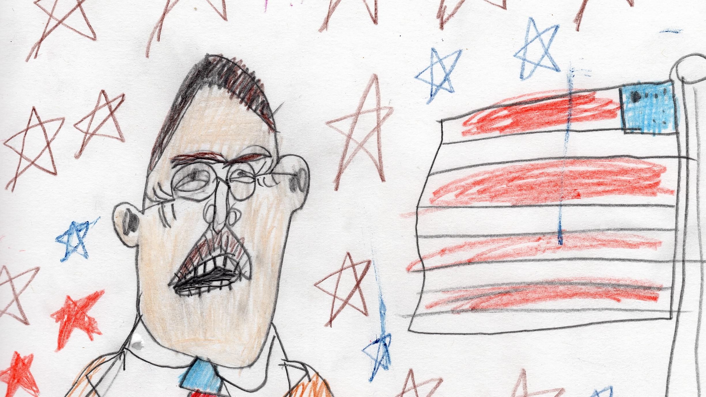 A crayon drawing of Theodore Roosevelt