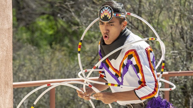 An indigenous dancer on our amphitheater stage
