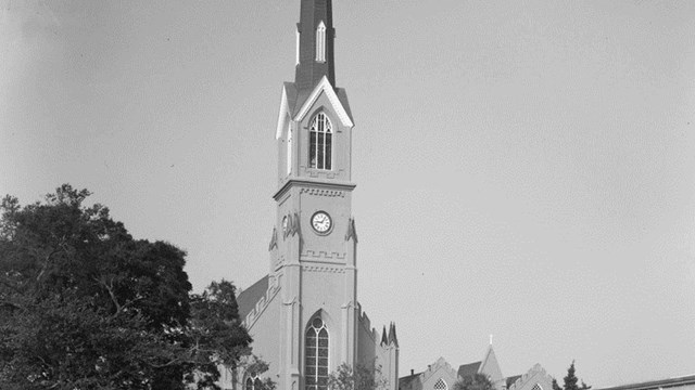 Black and white photo of St. Matthew's, circa 1930s. 
