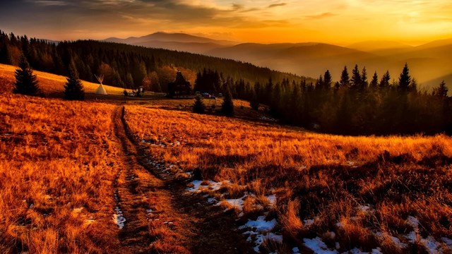 wilderness road leading to a teepee