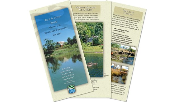three pages of brochure/booklet with river pictures and text.