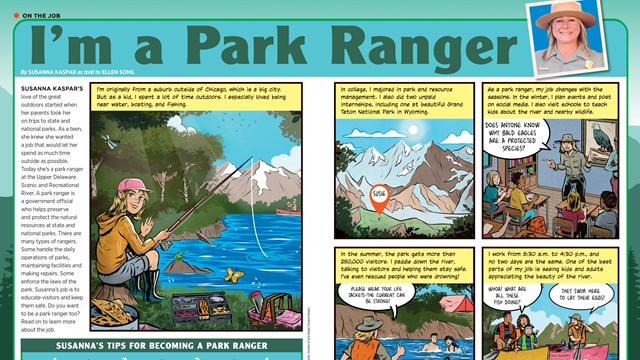 2-page comic graphic spread featuring a park ranger