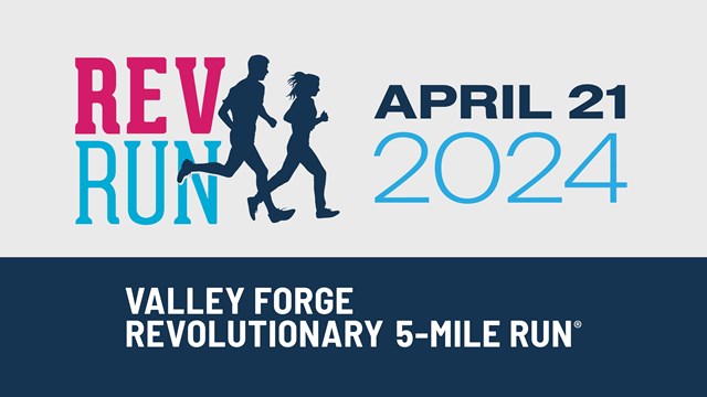 An illustration of two runners in silhouette next to the words Rev Run April 21 2024