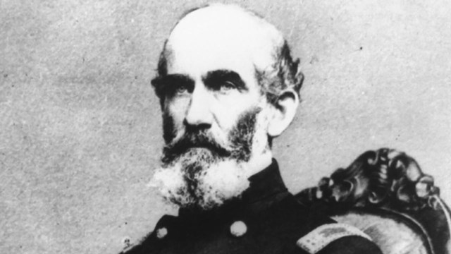 A black and white image of Andrew Jackson Smith sitting in Union generals uniform.