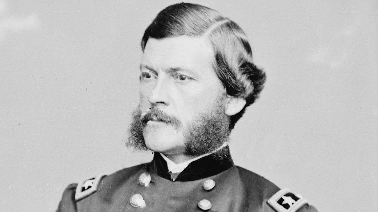 A black and white image of John Parke in Civil War generals uniform.