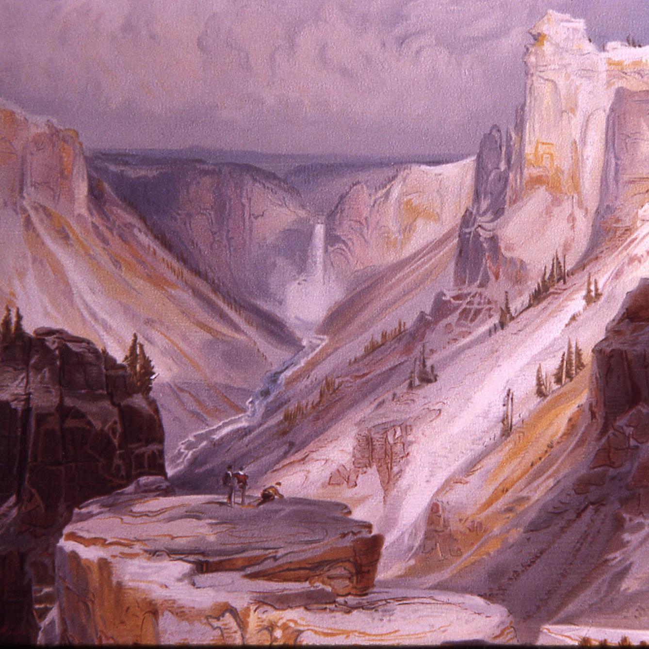 Painting of a canyon an waterfall
