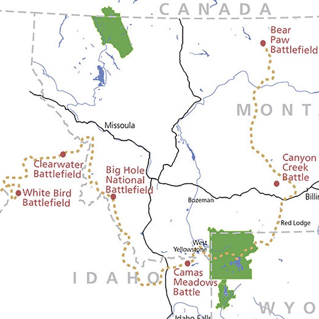 A map that includes all of Montana, and parts of the surrounding states of Idaho, Wyoming