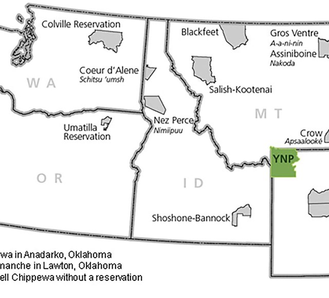 Map of the 27 Tribes affiliated with Yellowstone. It shows their current reservation locations 
