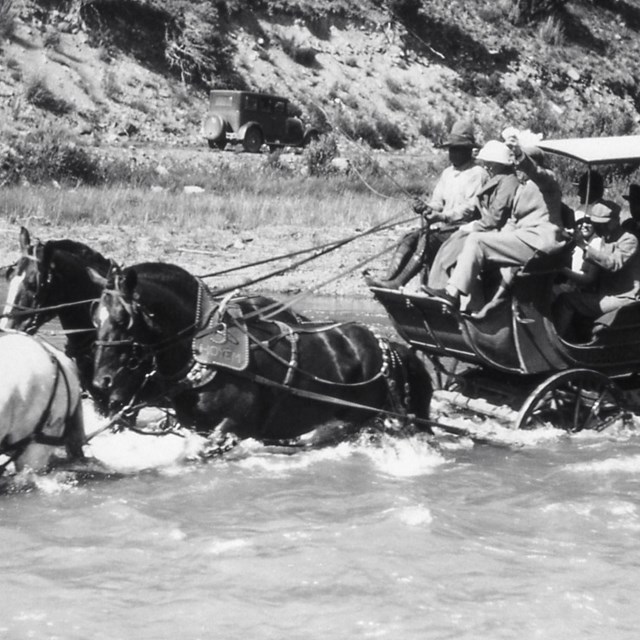 Stage coach going through Lamar River