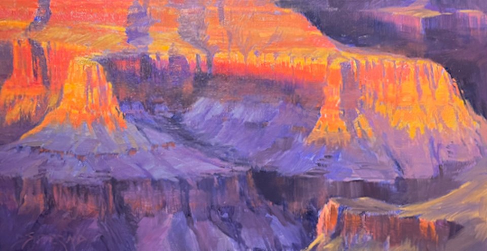 Multi-colored painting of cliffs
