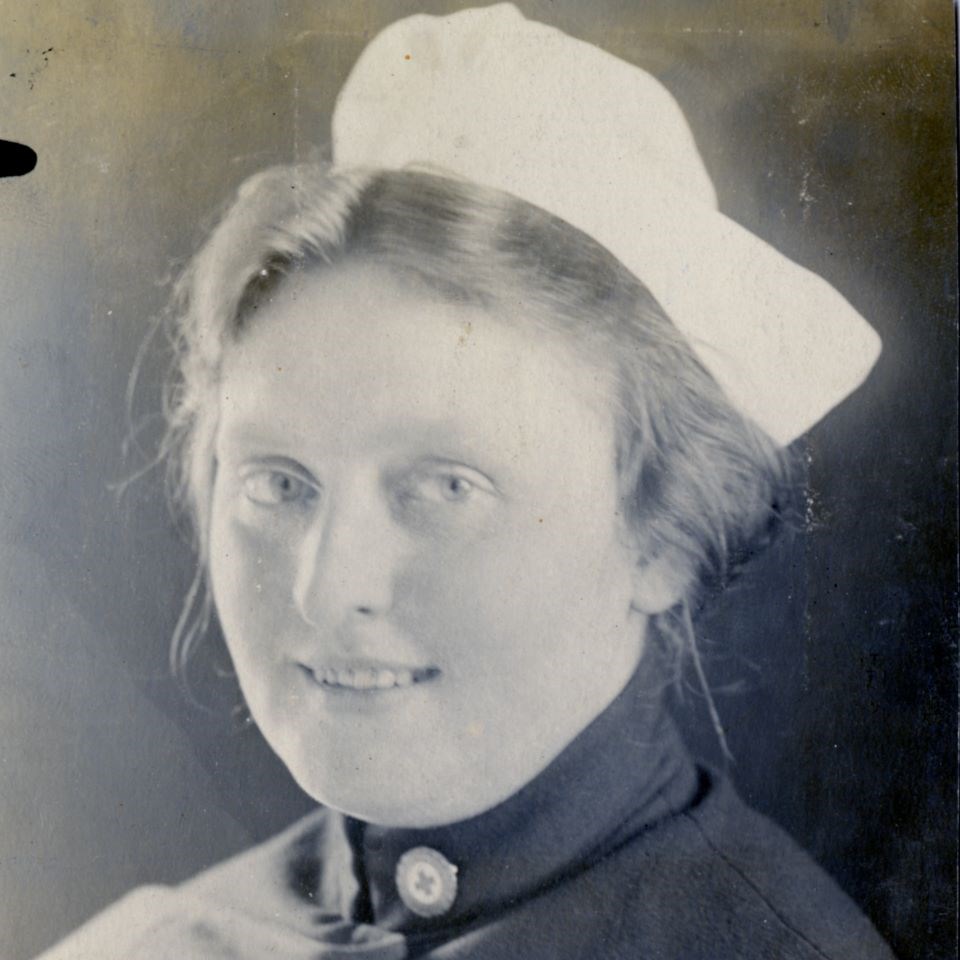 Headshot of nurse, taken presumably while stationed at Fort McHenry hospital, serving the wounded and sick of WWI.