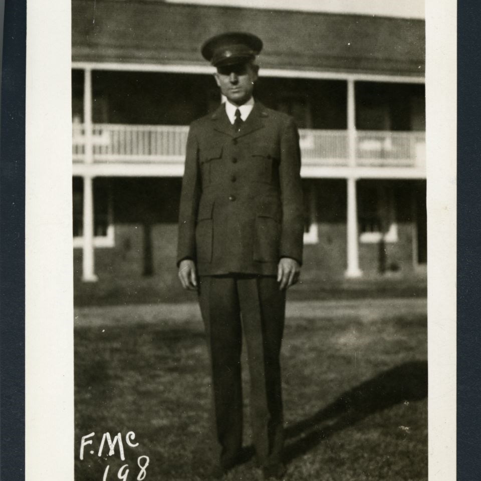 This WWI soldier, who stands inside the Starfort at Fort McHenry, is in front of what once was a barrack during the War of 1812.