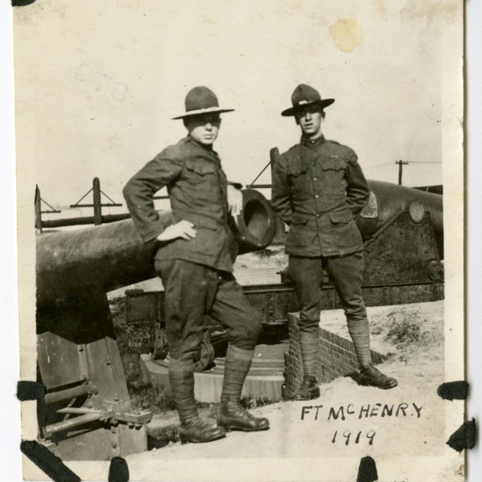 Here stand two WWI soldiers, who interestingly pose with Rodman Canons on a bastion at Fort McHenry.