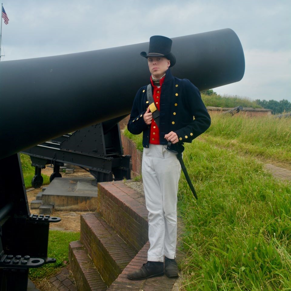 Here stand two WWI soldiers, who interestingly pose with Rodman Canons on a bastion at Fort McHenry.