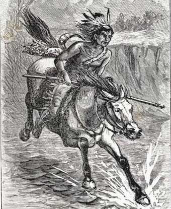 Drawing of Weatherford on horseback engaged in combat