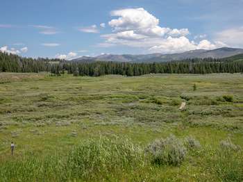 An open valley stretches before distant mountains.