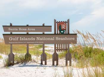 Brown, metal National Park Service Sign with the text, 