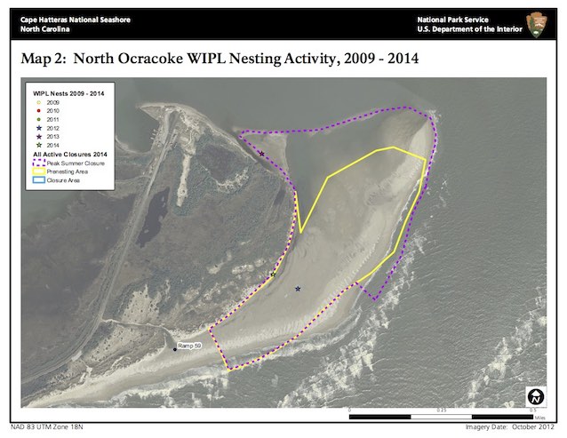 Map 2: North Ocracoke WIPL Nesting Activity, 2009-2014